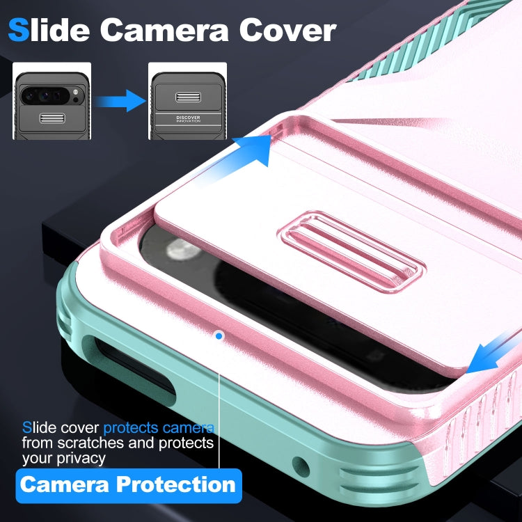 For Google Pixel 10 Pro XL / 9 Pro XL Sliding Camshield Phone Case(Pink + Grey Green) - Google Cases by PMC TechLife | Online Shopping South Africa | PMC TechLife | Buy Now Pay Later Mobicred