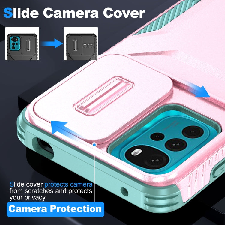For Motorola Moto G22 2024 Sliding Camshield Phone Case(Pink + Grey Green) - Motorola Cases by PMC Jewellery | Online Shopping South Africa | PMC Jewellery | Buy Now Pay Later Mobicred