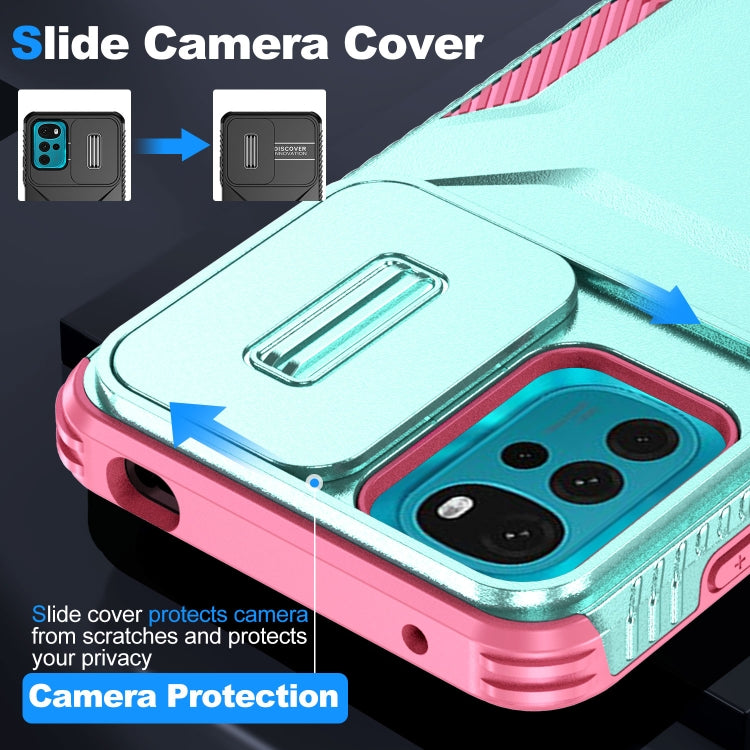For Motorola Moto G22 2024 Sliding Camshield Phone Case(Grey Green + Pink) - Motorola Cases by PMC Jewellery | Online Shopping South Africa | PMC Jewellery | Buy Now Pay Later Mobicred