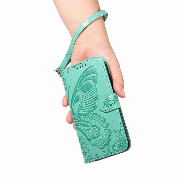 For iPhone 16 Pro Swallowtail Butterfly Embossed Leather Phone Case(Green) - iPhone 16 Pro Cases by PMC TechLife | Online Shopping South Africa | PMC TechLife | Buy Now Pay Later Mobicred