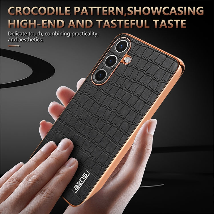 For Samsung Galaxy S25 5G AZNS Electroplated Frame Crocodile Texture Full Coverage Phone Case(Black) - free shipping - PMC Jewellery - Order now!