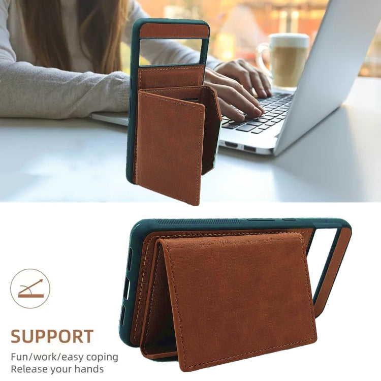 For Google Pixel 9 / 9 Pro Solid Color Metal Buckle Card Slots Bag Phone Case(Brown) - Google Cases by PMC TechLife | Online Shopping South Africa | PMC TechLife | Buy Now Pay Later Mobicred