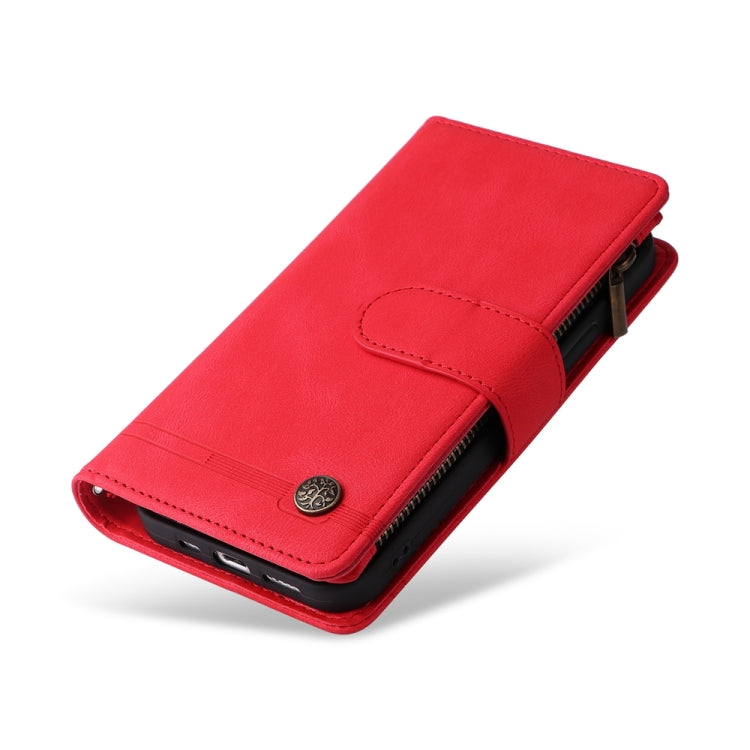 For iPhone 16 Pro Max Skin Feel Multi-Card Wallet Zipper Leather Phone Case(Red) - free shipping - PMC TechLife - Order now!
