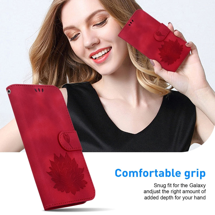 For iPhone 16e Lotus Embossed Leather Phone Case(Red) - iPhone 16e Cases by PMC TechLife | Online Shopping South Africa | PMC TechLife | Buy Now Pay Later Mobicred