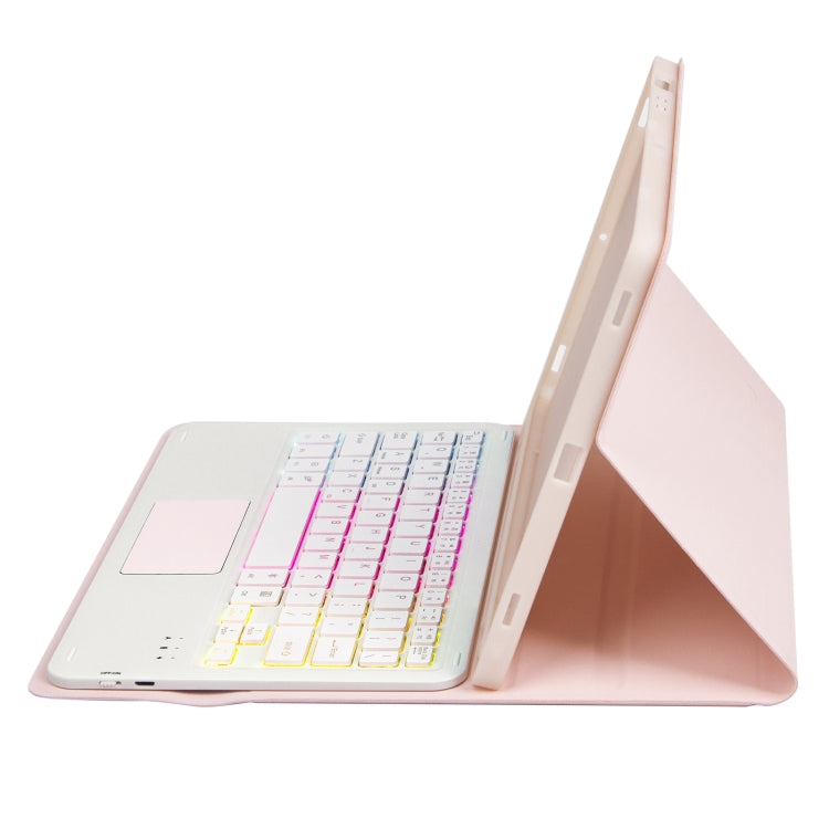 For iPad Air 11 2025 / 2024 / Air 5 10.9 / Air 4 A098B-AS Detachable Ultra-Thin Backlit Bluetooth Touch Keyboard Leather Tablet Case with Pen Slot(Pink) - For iPad Air by PMC Jewellery | Online Shopping South Africa | PMC Jewellery | Buy Now Pay Later Mobicred