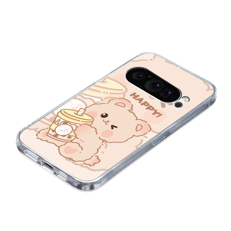 For Google Pixel 9 Colored Drawing Pattern Transparent TPU Phone Case(Bear) - Google Cases by PMC TechLife | Online Shopping South Africa | PMC TechLife | Buy Now Pay Later Mobicred