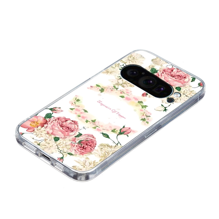For Google Pixel 9 Pro Colored Drawing Pattern Transparent TPU Phone Case(Rose) - Google Cases by PMC TechLife | Online Shopping South Africa | PMC TechLife | Buy Now Pay Later Mobicred