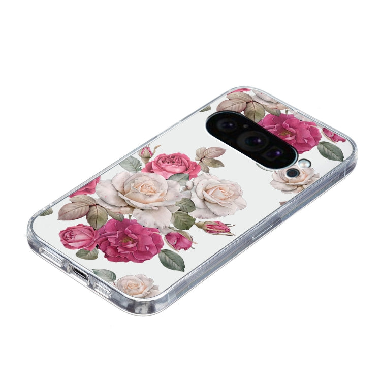 For Google Pixel 9 Pro Colored Drawing Pattern Transparent TPU Phone Case(Peony) - Google Cases by PMC TechLife | Online Shopping South Africa | PMC TechLife | Buy Now Pay Later Mobicred