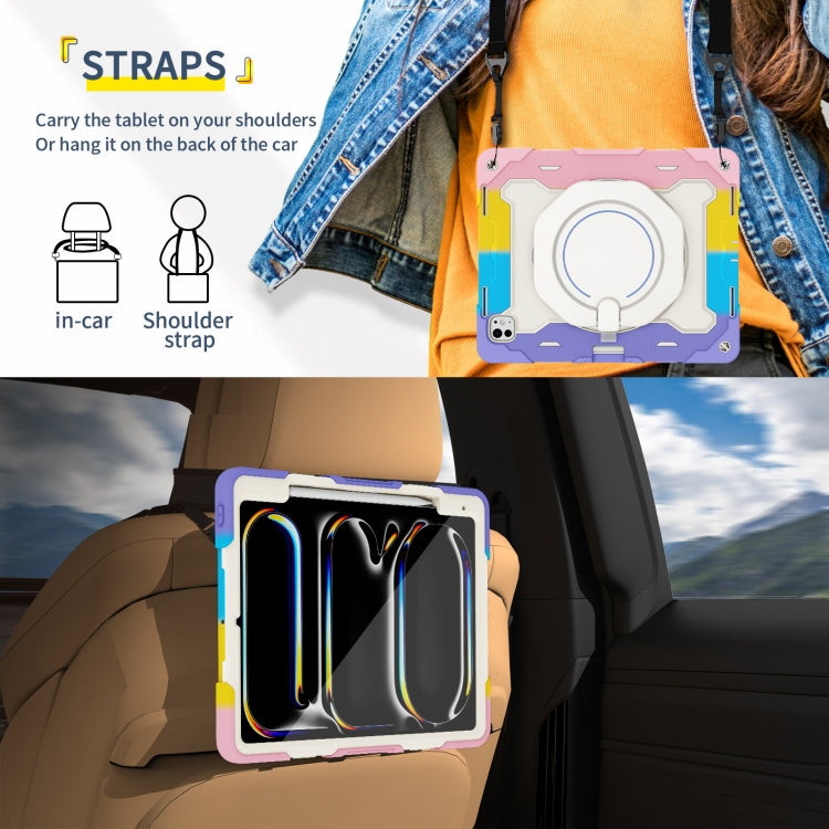 For iPad Pro 13 2024 Armor Portable Rotating Ring Holder Silicone Tablet Case with Pen Slot(Colorful Pink) - free shipping - PMC TechLife - Order now!
