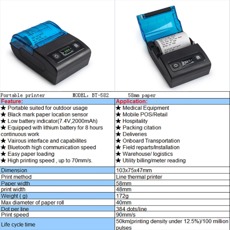 BT-582 58mm Type-C + Bluetooth Portable Thermal Printer(EU Plug) - Printer by PMC TechLife | Online Shopping South Africa | PMC TechLife | Buy Now Pay Later Mobicred