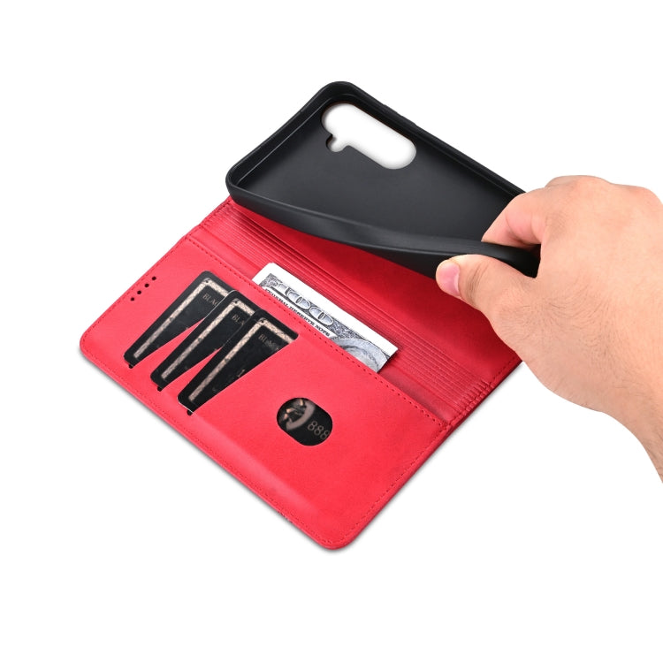 For Samsung Galaxy S25 5G AZNS Magnetic Calf Texture Flip Leather Phone Case(Red) - free shipping - PMC Jewellery - Order now!