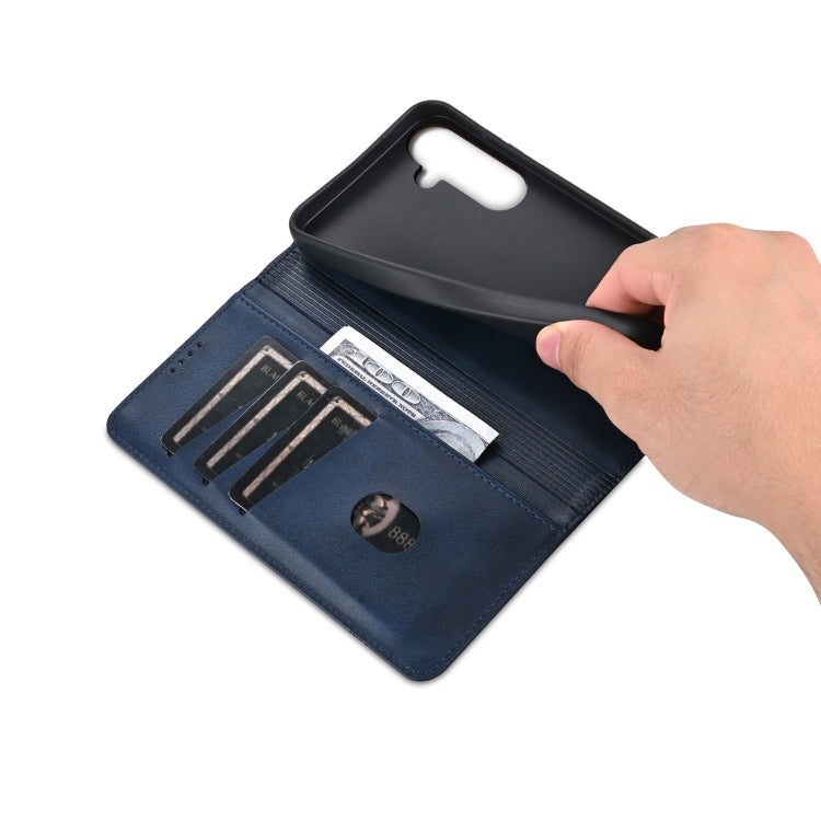 For Samsung Galaxy S25 5G AZNS Magnetic Calf Texture Flip Leather Phone Case(Dark Blue) - free shipping - PMC Jewellery - Order now!