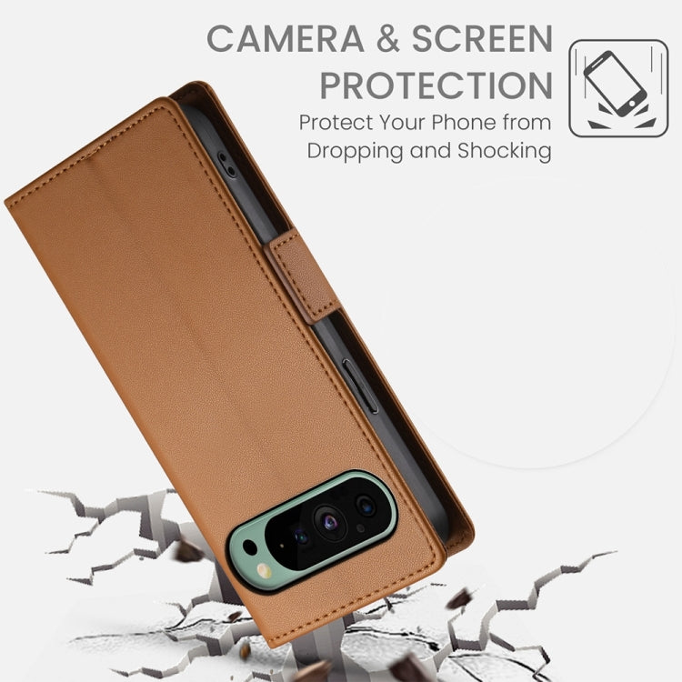 For Google Pixel 9 Side Buckle Magnetic Frosted Leather Phone Case(Brown) - Google Cases by PMC TechLife | Online Shopping South Africa | PMC TechLife | Buy Now Pay Later Mobicred