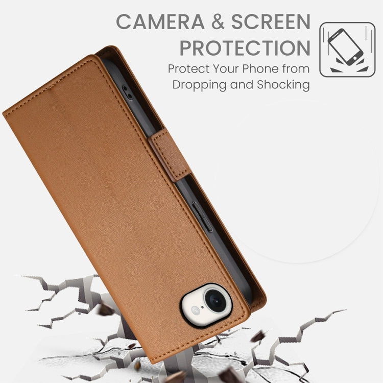 For iPhone 16e Side Buckle Magnetic Frosted Leather Phone Case(Brown) - free shipping - PMC TechLife - Order now!
