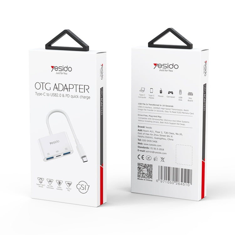 Yesido GS17 USB-C / Type-C to Dual USB + USB-C / Type-C OTG Adapter(White) - free shipping - PMC Jewellery - Order now!