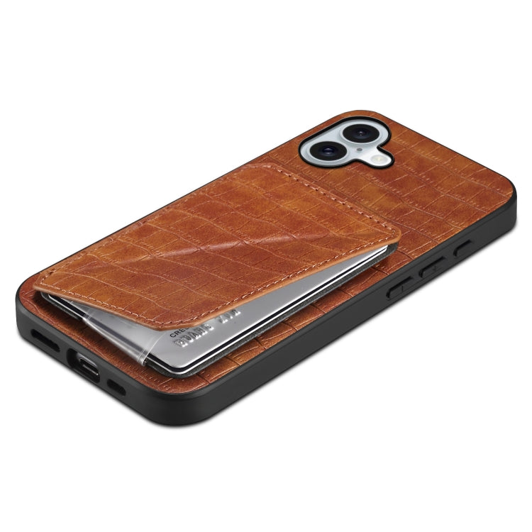 For iPhone 16 Imitation Crocodile Leather Back Phone Case with Holder(Brown) - iPhone 16 Cases by PMC TechLife | Online Shopping South Africa | PMC TechLife | Buy Now Pay Later Mobicred