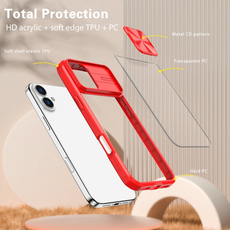 For iPhone 16 Sliding Camshield Acrylic Hybrid TPU Phone Case(Red) - iPhone 16 Cases by PMC TechLife | Online Shopping South Africa | PMC TechLife | Buy Now Pay Later Mobicred
