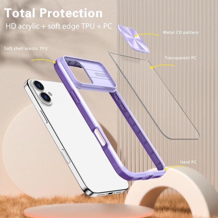 For iPhone 16 Pro Sliding Camshield Acrylic Hybrid TPU Phone Case(Purple) - free shipping - PMC TechLife - Order now!