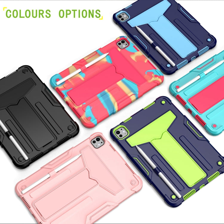 For iPad Pro 11 2024 T Holder Robot Silicone Hybrid PC Tablet Case(Navy Yellow Green) - iPad Pro 11 2024 Cases by PMC TechLife | Online Shopping South Africa | PMC TechLife | Buy Now Pay Later Mobicred