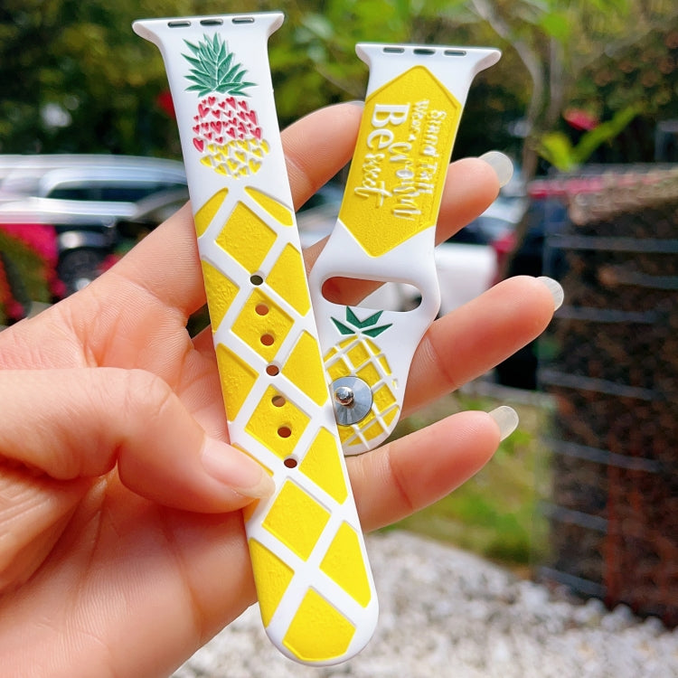 For Apple Watch SE 2023 44mm Embossed Color Printed Silicone Watch Band(Pineapple) - Watch Bands by PMc TechLife | Online Shopping South Africa | PMc TechLife | Buy Now Pay Later Mobicred