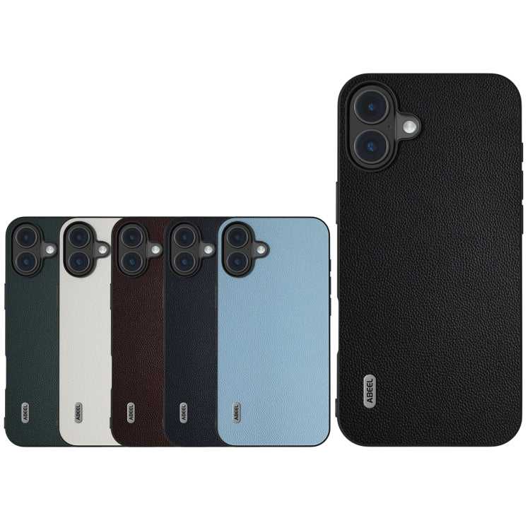 For iPhone 16 ABEEL Black Frame Genuine Leather Elegant Phone Case(Blue) - iPhone 16 Cases by PMC TechLife | Online Shopping South Africa | PMC TechLife | Buy Now Pay Later Mobicred