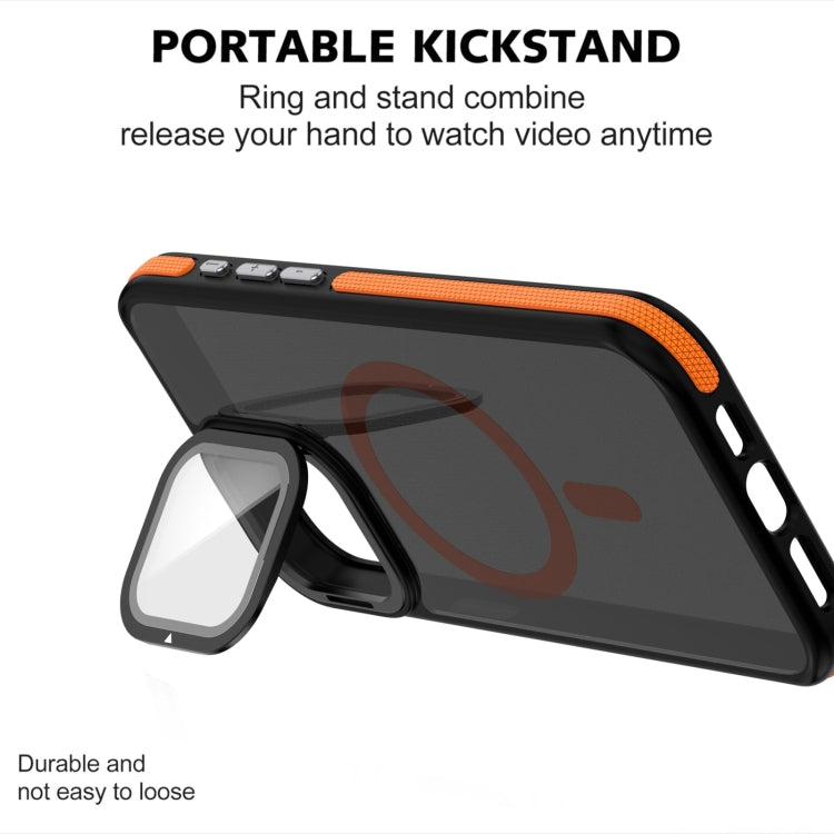 For iPhone 16 Plus Magsafe Dual-Color Skin Feel Lens Film Phone Case with Lens Fold Holder(Black) - iPhone 16 Plus Cases by PMC TechLife | Online Shopping South Africa | PMC TechLife | Buy Now Pay Later Mobicred