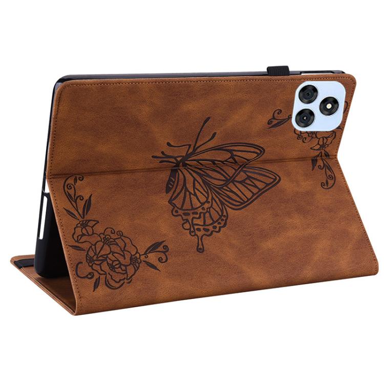 For itel VistaTab 30 Butterfly Flower Embossed Leather Tablet Case(Brown) - Others by PMC TechLife | Online Shopping South Africa | PMC TechLife | Buy Now Pay Later Mobicred