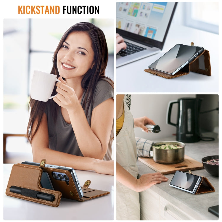For Samsung Galaxy Z Fold6 5G CaseMe C22 PC+TPU Business Style RFID Anti-theft Lanyard Leather Phone Case with Pen Slot(Brown) - free shipping - PMC Jewellery - Order now!