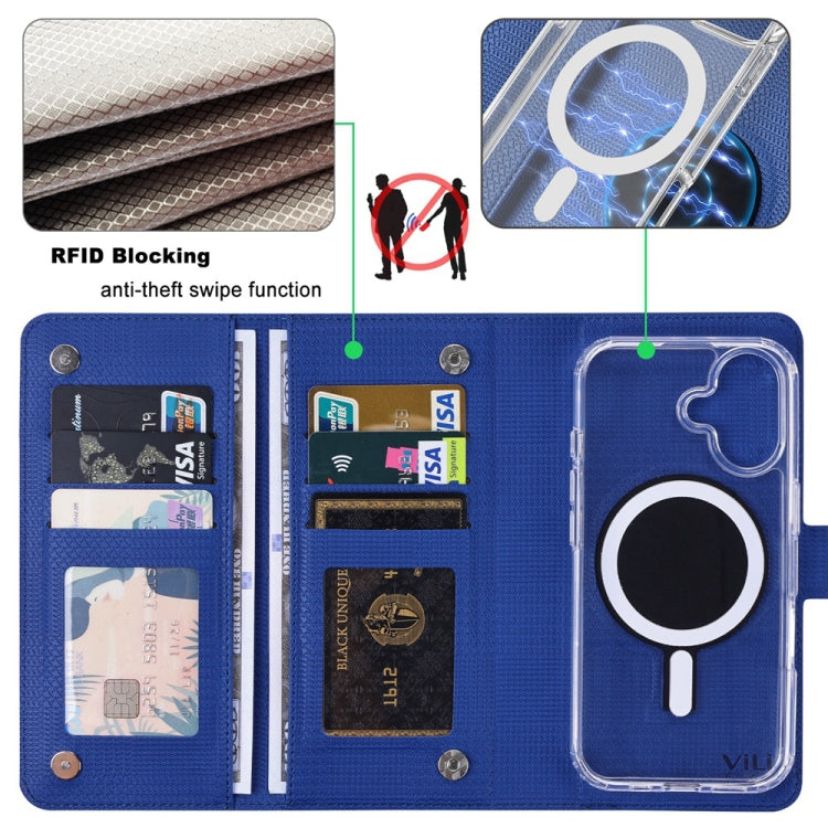 For iPhone 14 Pro Max ViLi GHA-C Series RFID MagSafe Magnetic Flip Leather Phone Case(Blue) - free shipping - PMC Jewellery - Order now!