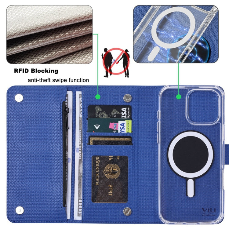 For iPhone 16 Pro Max ViLi GHB-C Series RFID MagSafe Magnetic Flip Leather Phone Case(Blue) - iPhone 16 Pro Max Cases by ViLi | Online Shopping South Africa | PMC TechLife | Buy Now Pay Later Mobicred