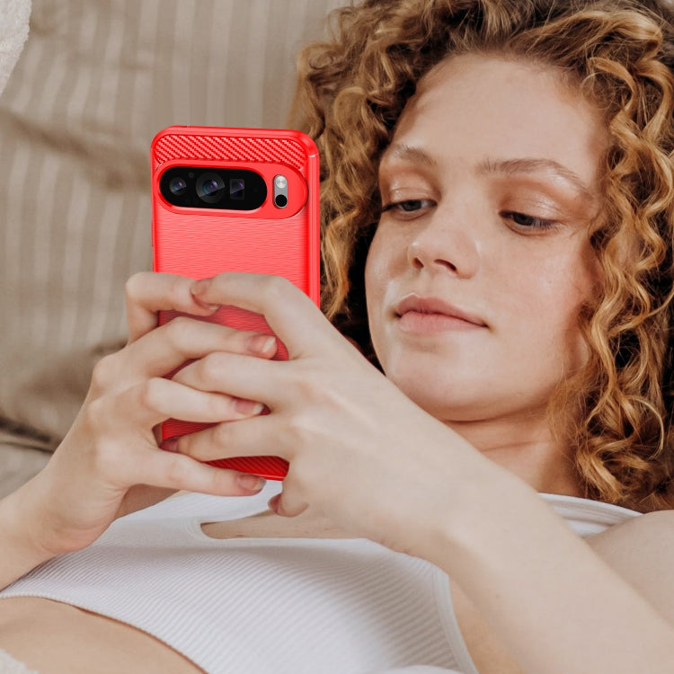 For Google Pixel 9 Pro XL Brushed Texture Carbon Fiber TPU Phone Case(Red) - Google Cases by PMC TechLife | Online Shopping South Africa | PMC TechLife | Buy Now Pay Later Mobicred