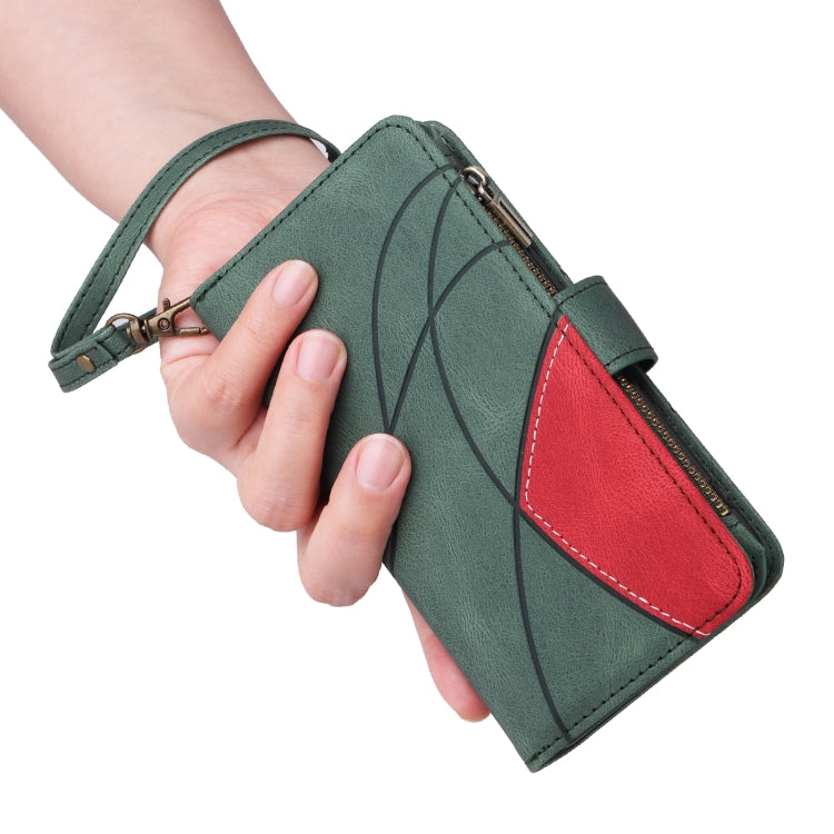 For iPhone 16e Dual-color 9 Card Slots Zipper Wallet Leather Phone Case(Green) - iPhone 16e Cases by PMC TechLife | Online Shopping South Africa | PMC TechLife | Buy Now Pay Later Mobicred