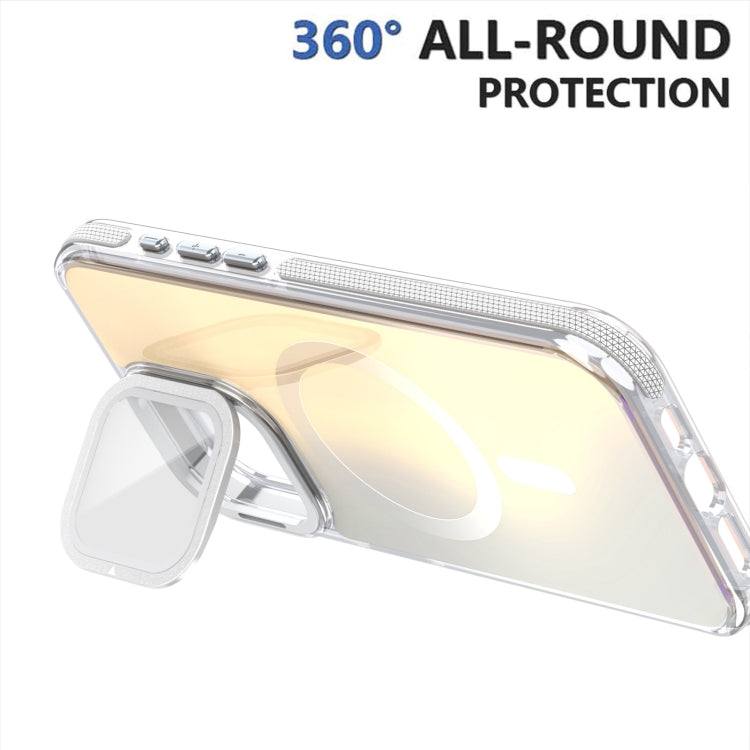 For iPhone 16 Pro Max MagSafe Gradient Color Lens Film Phone Case with Lens Fold Holder(White) - iPhone 16 Pro Max Cases by PMC TechLife | Online Shopping South Africa | PMC TechLife | Buy Now Pay Later Mobicred