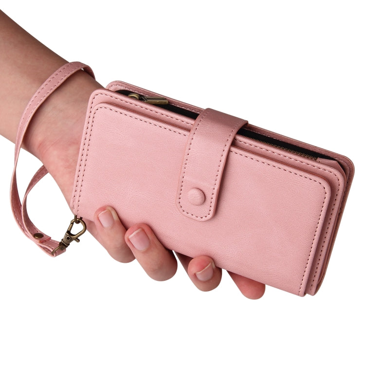 For iPhone 16 Plus Skin Feel Multi Card Slots Zipper Wallet Leather Phone Case(Pink) - free shipping - PMC TechLife - Order now!