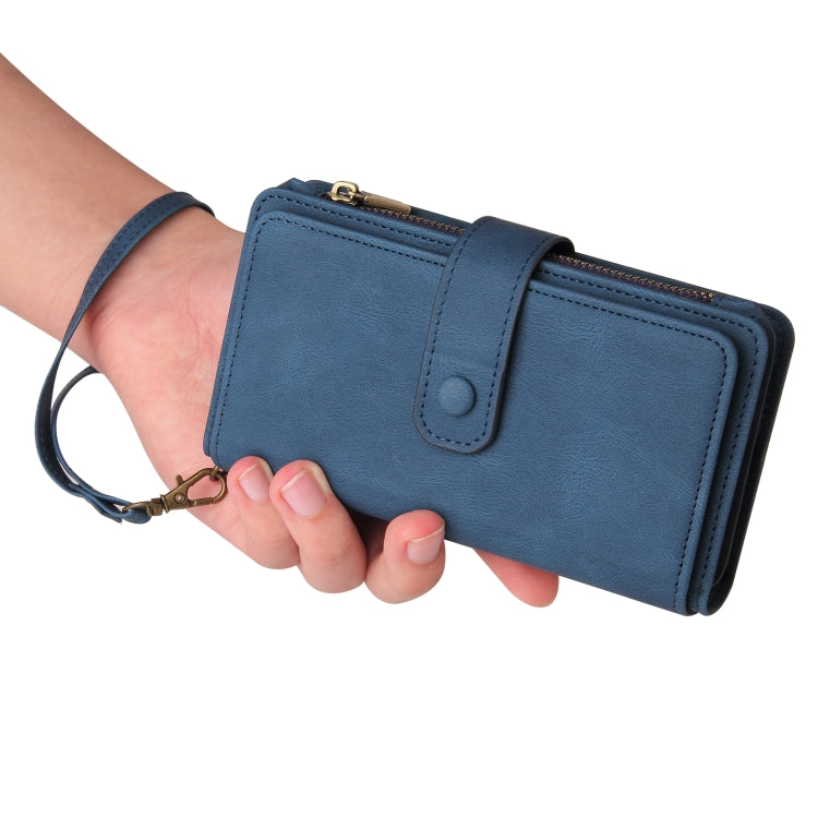 For Samsung Galaxy S25 / S24 5G Skin Feel Multi Card Slots Zipper Wallet Leather Phone Case(Blue) - Galaxy S25 5G Cases by PMC Jewellery | Online Shopping South Africa | PMC Jewellery | Buy Now Pay Later Mobicred