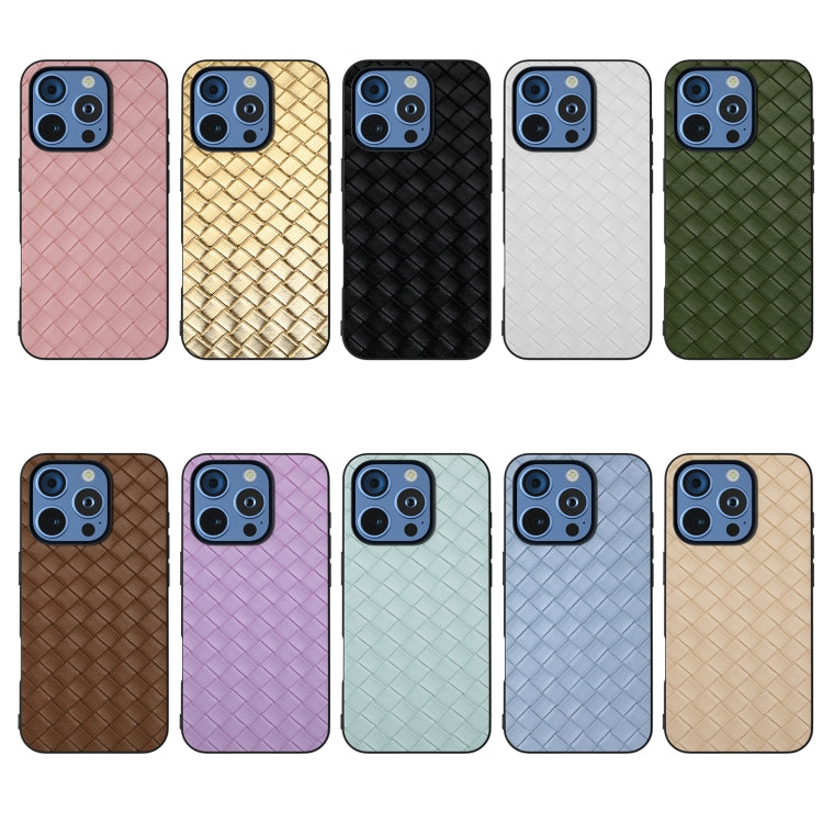 For iPhone 16 Pro Black Frame Woven Texture PU Phone Case(Brown) - iPhone 16 Pro Cases by PMC TechLife | Online Shopping South Africa | PMC TechLife | Buy Now Pay Later Mobicred
