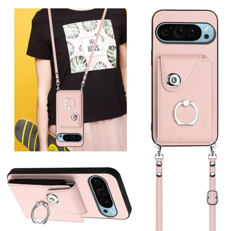 For Google Pixel 9 Pro XL Organ Card Bag Ring Holder Phone Case with Long Lanyard(Pink) - Google Cases by PMC TechLife | Online Shopping South Africa | PMC TechLife | Buy Now Pay Later Mobicred