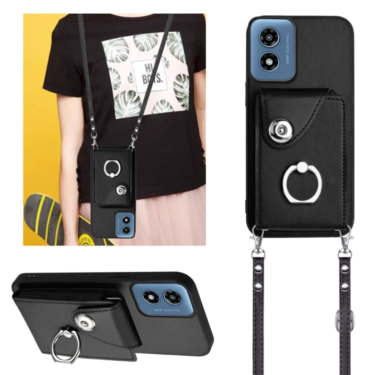 For Motorola Moto G Play 2024 5G Organ Card Bag Ring Holder Phone Case with Long Lanyard(Black) - free shipping - PMC Jewellery - Order now!