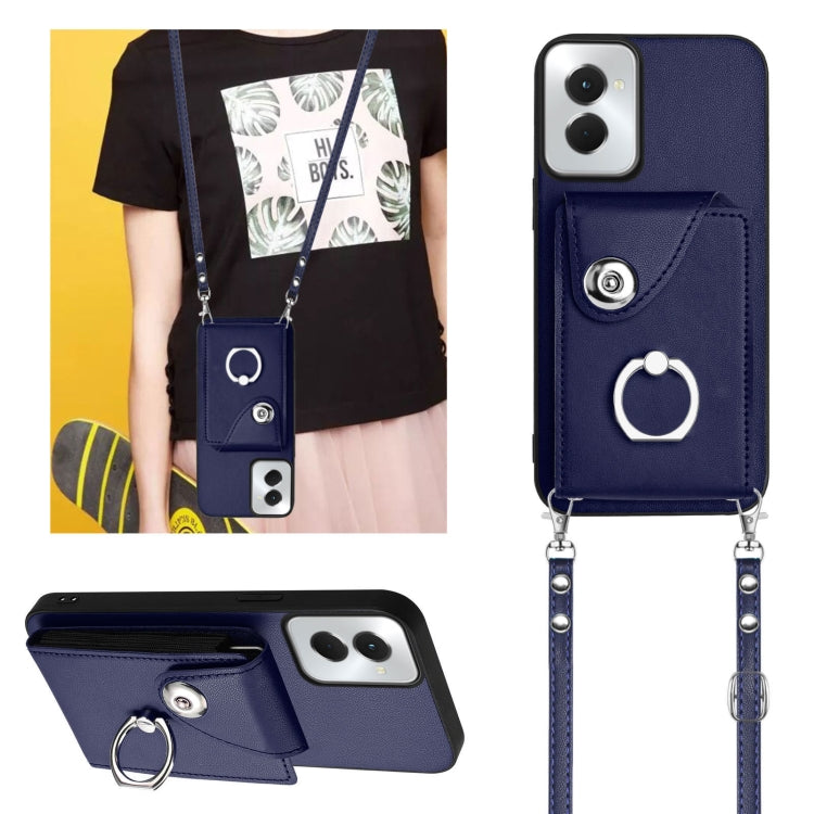 For Motorola Moto G Power 2024 5G Organ Card Bag Ring Holder Phone Case with Long Lanyard(Blue) - free shipping - PMC Jewellery - Order now!