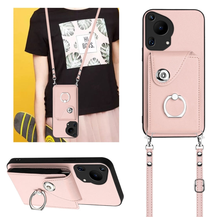 For Huawei Pura 70 Ultra Organ Card Bag Ring Holder Phone Case with Long Lanyard(Pink) - Huawei Cases by PMC Jewellery | Online Shopping South Africa | PMC Jewellery | Buy Now Pay Later Mobicred