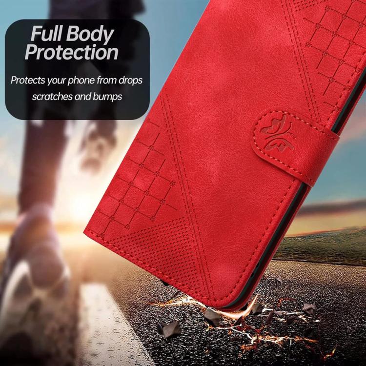 For iPhone 17 Pro YX0080 Grid Butterfly Embossed Pattern Flip Leather Phone Case with Lanyard(Red) - free shipping - PMc TechLife - Order now!