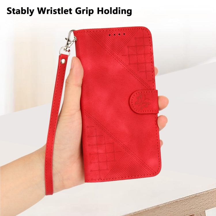 For Motorola Moto G Power 5G 2024 YX0080 Grid Butterfly Embossed Pattern Flip Leather Phone Case with Lanyard(Red) - Motorola Cases by PMC Jewellery | Online Shopping South Africa | PMC Jewellery | Buy Now Pay Later Mobicred