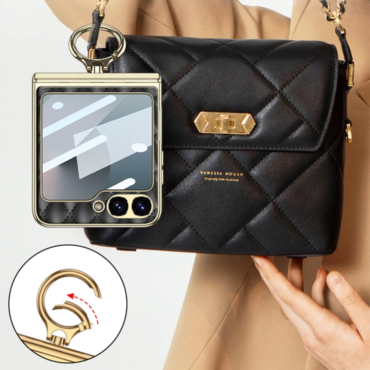 For Samsung Galaxy Z Flip6 / Flip7 FE GKK Rhombus Pattern Integrated Electroplated Leather Phone Case with Ring(Dark Green) - free shipping - PMC Jewellery - Order now!
