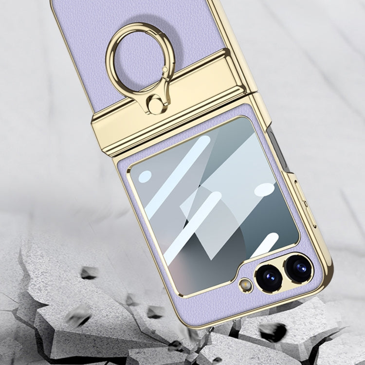 For Samsung Galaxy Z Flip6 / Flip7 FE GKK Integrated Electroplated Litchi Texture Leather Phone Case with Ring(Yellow) - free shipping - PMC Jewellery - Order now!