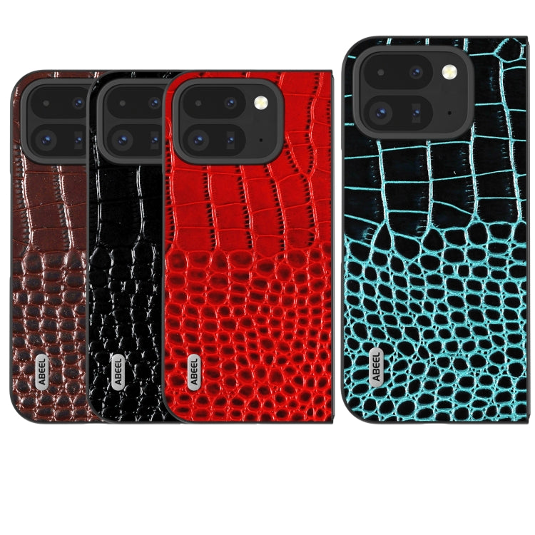 For Google Pixel 9 Pro Fold ABEEL Genuine Leather Crocodile Pattern Black Edge Phone Case(Blue) - free shipping - PMC TechLife - Order now!