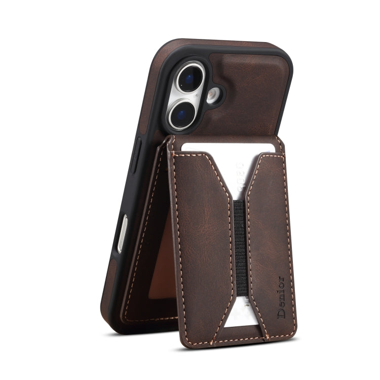 For iPhone 16 Plus Denior D17 Skin Feel MagSafe Detachable Card Slot Phone Case(Brown) - free shipping - PMC TechLife - Order now!