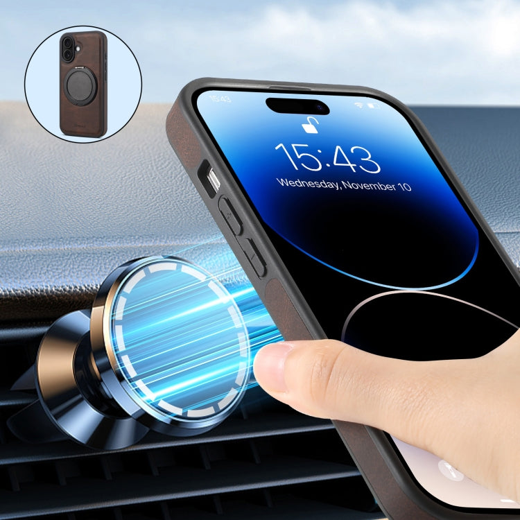 For iPhone 16 Denior A14 Skin Feel Rotating Holder MagSafe Phone Case(Brown) - iPhone 16 Cases by Denior | Online Shopping South Africa | PMC TechLife | Buy Now Pay Later Mobicred