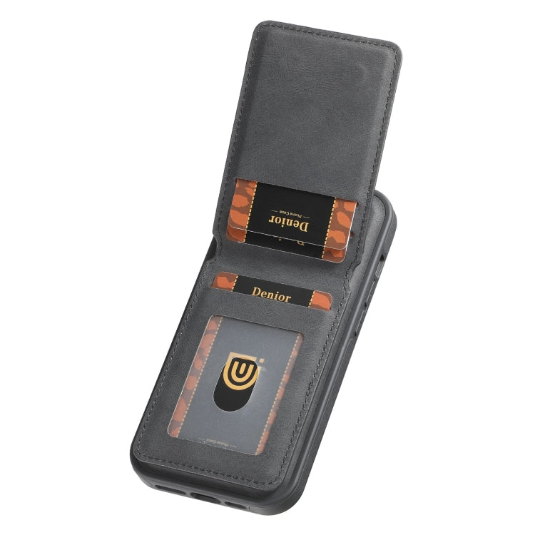 For iPhone 16 Plus Denior D18 Skin Feel Rotating Holder MagSafe Detachable Card Slot Phone Case(Black) - free shipping - PMC TechLife - Order now!