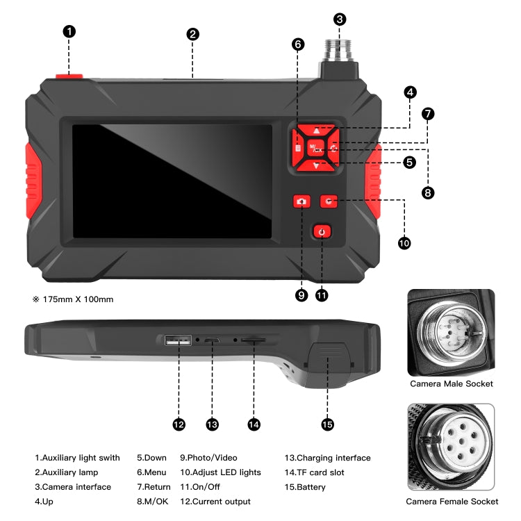 P30 8mm 1080P IP68 Waterproof 4.3 inch Screen Dual Camera Digital Endoscope, Length:5m Snake Tube(Black) - by PMC Jewellery | Online Shopping South Africa | PMC Jewellery | Buy Now Pay Later Mobicred