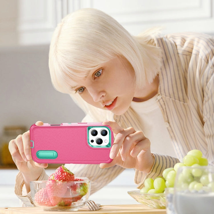 For iPhone 16 Pro Max Rugged PC + Silicone Phone Case with Holder(Rose Red+Light Green) - iPhone 16 Pro Max Cases by PMC TechLife | Online Shopping South Africa | PMC TechLife | Buy Now Pay Later Mobicred